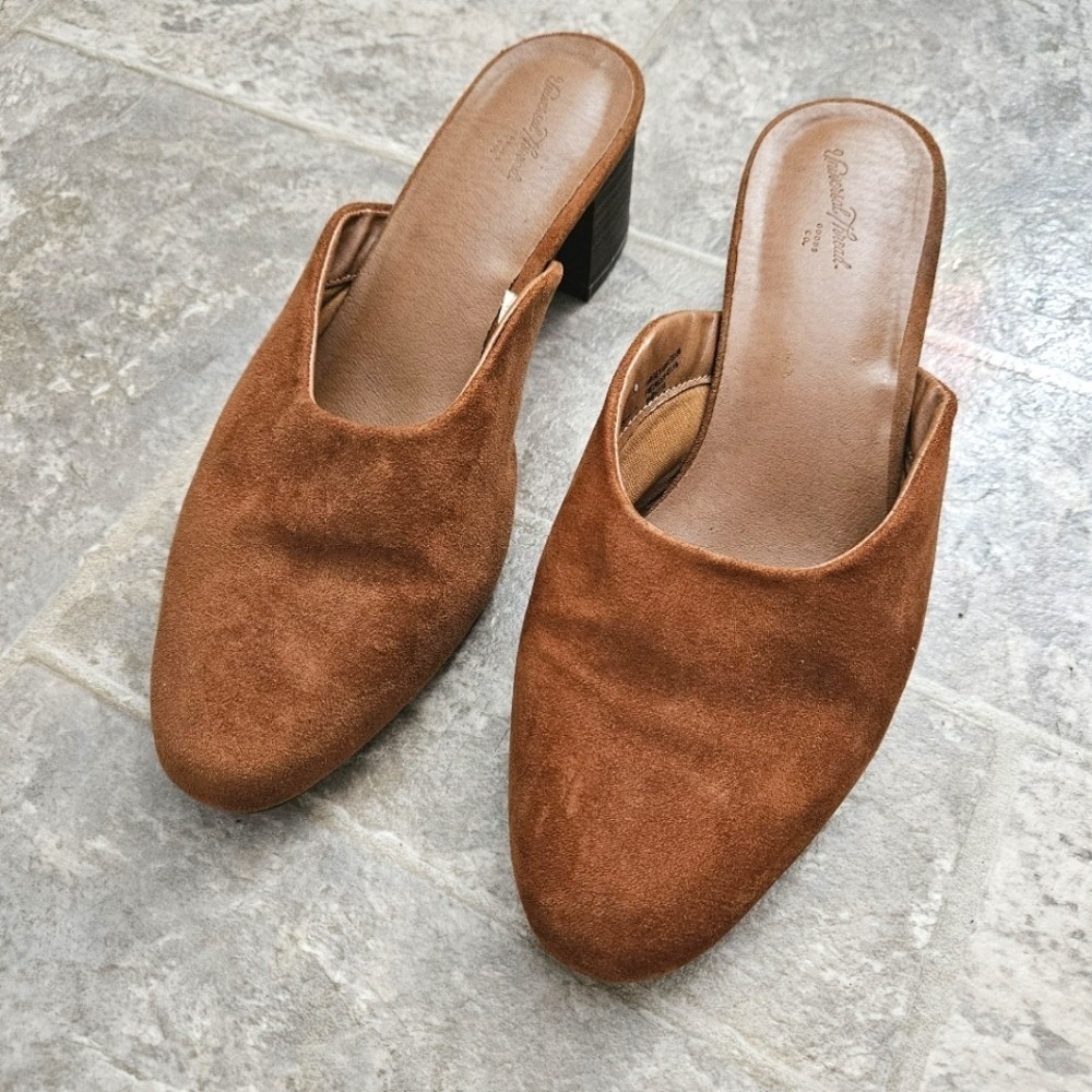 Universal Thread Womens Brown Faux Suede Block‎ Heel Mules Shoes Size 8.5